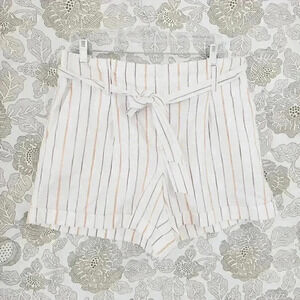 Loft High Rise Shorts Paper bag Cotton Striped Size L Women's 8701